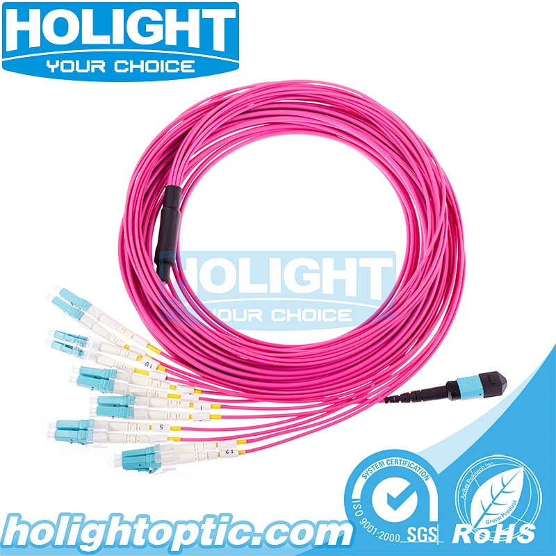 MPO to LC OM4 12 core Bundle Fiber Optic Patch Cable