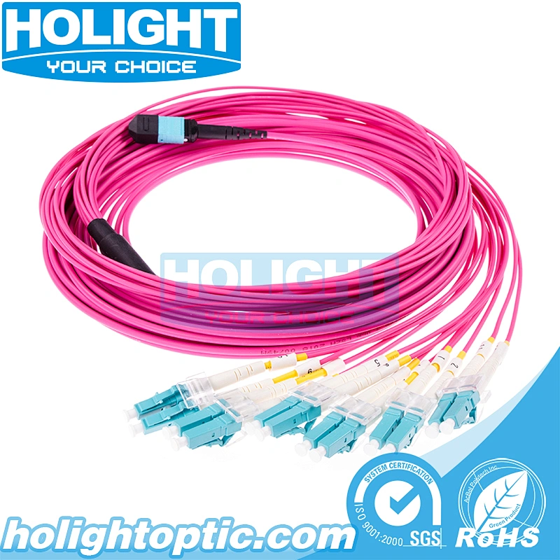 MPO to LC OM4 12 core Bundle Fiber Optic Patch Cable