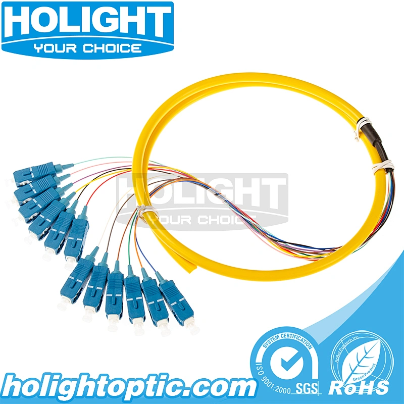 Preterminated Pigtail 12 Fibers SC Single Mode Yellow for Fiber Optic