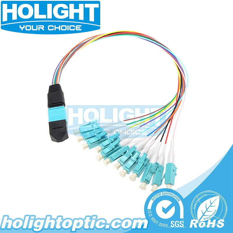 MPO/MTP to LC OM3 12 core ribbon fiber fanout Patch Cord