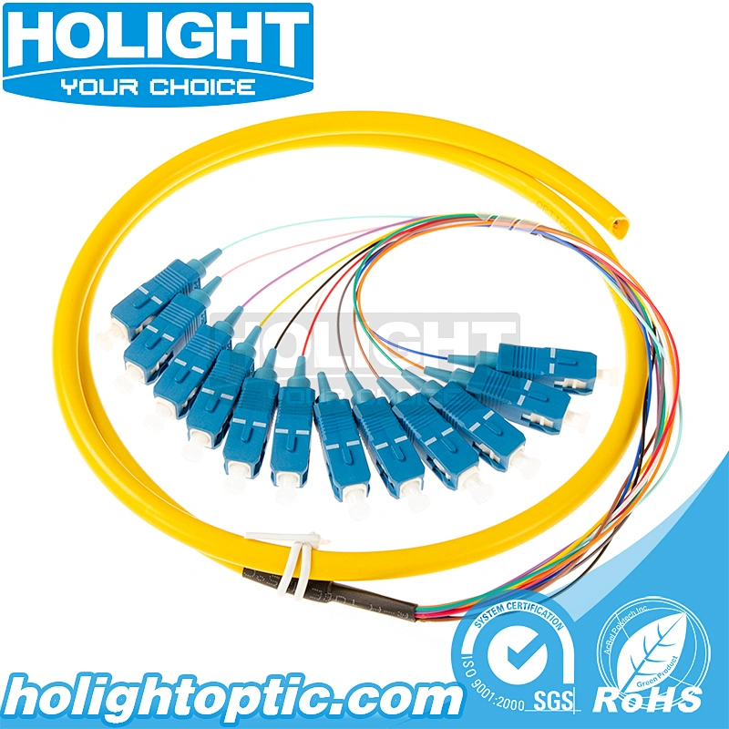 Preterminated Pigtail 12 Fibers SC Single Mode Yellow for Fiber Optic