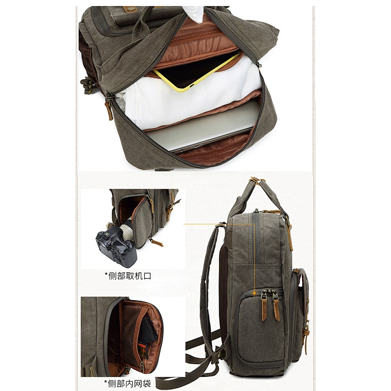 Waterproof Canvas Camera Bag Retro Travel Backpack