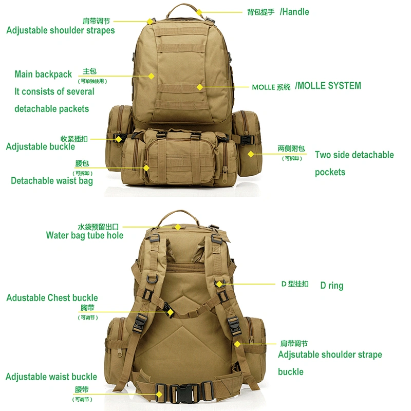 4-in-1 large rucksack 50L Tactical Backpack