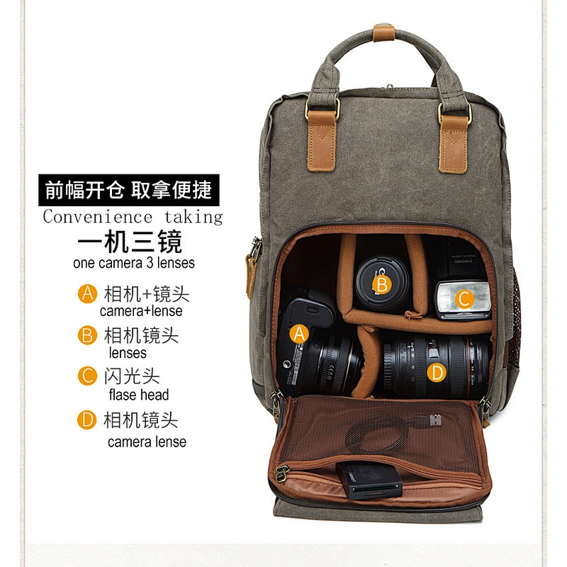 Waterproof Canvas Camera Bag Retro Travel Backpack