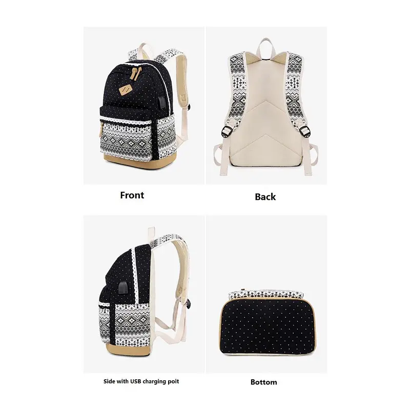 Cotton Canvas school bag with lunch bag and pencil case