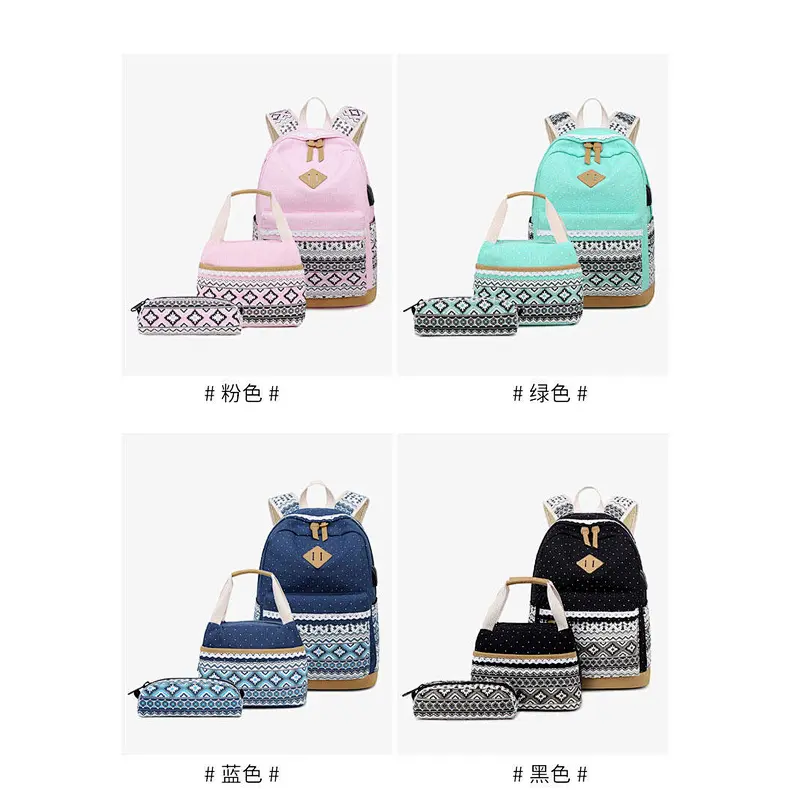 Cotton Canvas school bag with lunch bag and pencil case