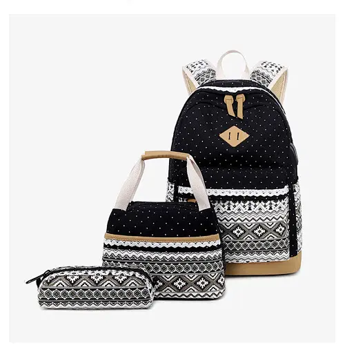Cotton Canvas school bag with lunch bag and pencil case