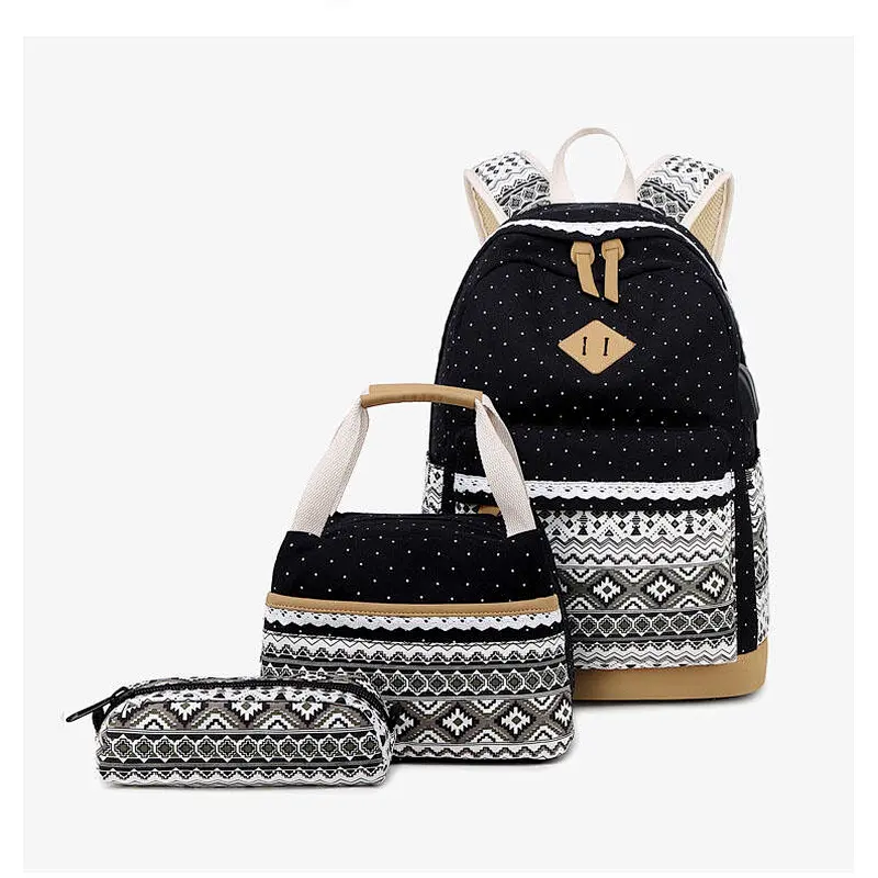 Cotton Canvas school bag with lunch bag and pencil case