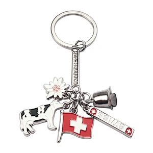Classical Swiss Flag and Cow Keychain
