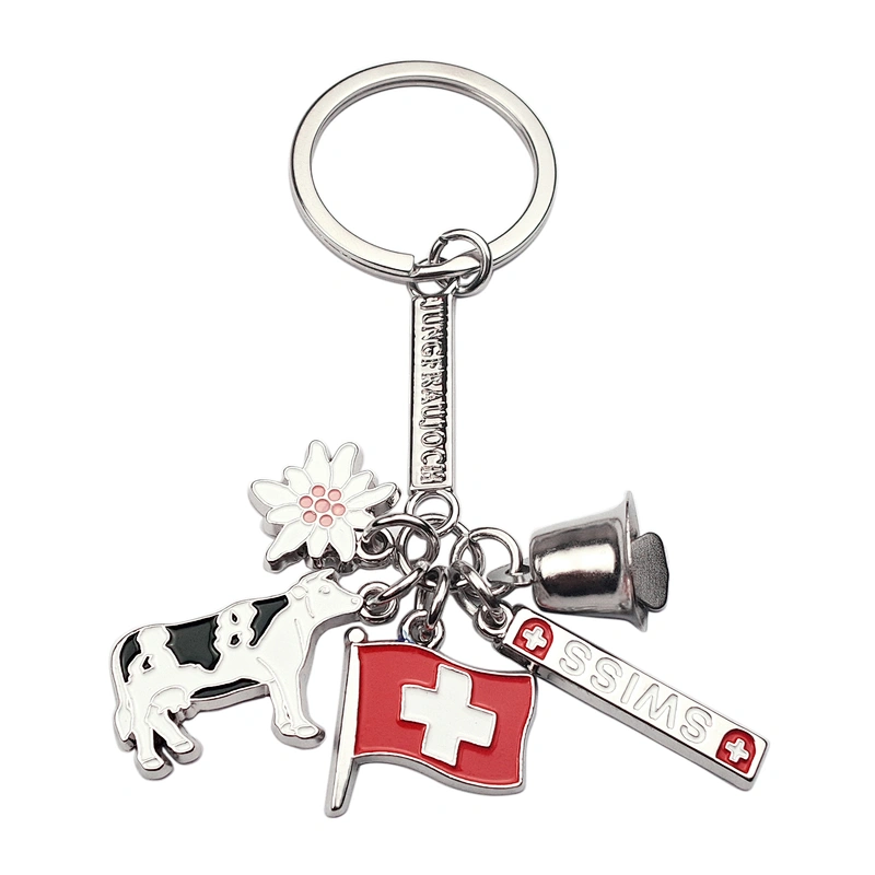 Classical Swiss Flag and Cow Keychain