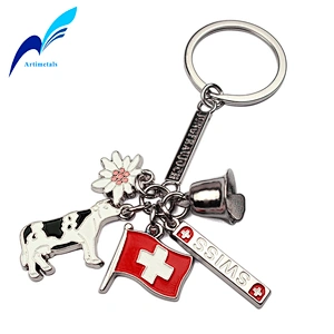 Classical Swiss Flag and Cow Keychain
