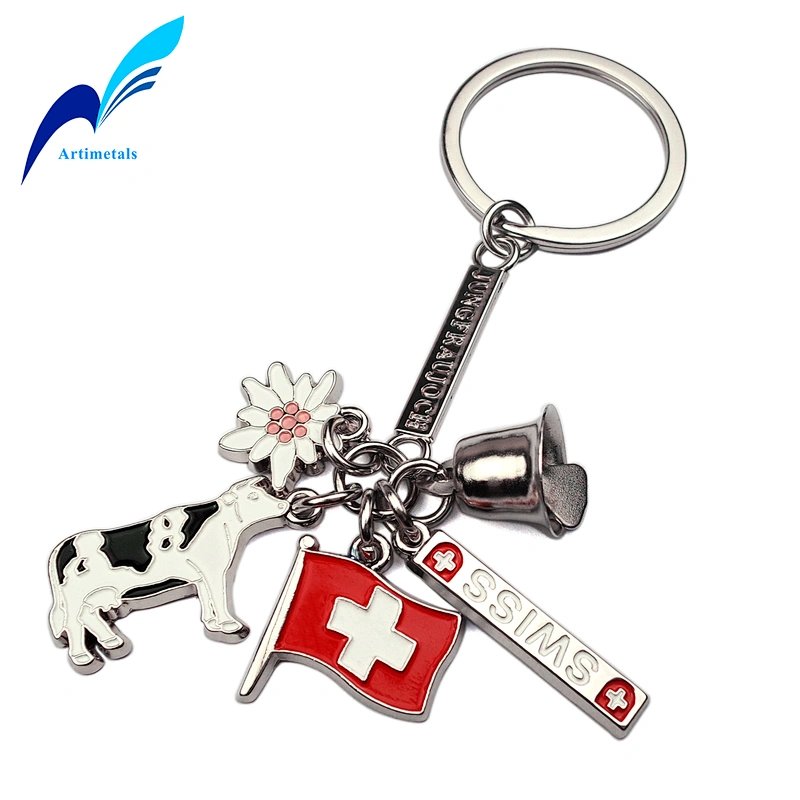 Classical Swiss Flag and Cow Keychain