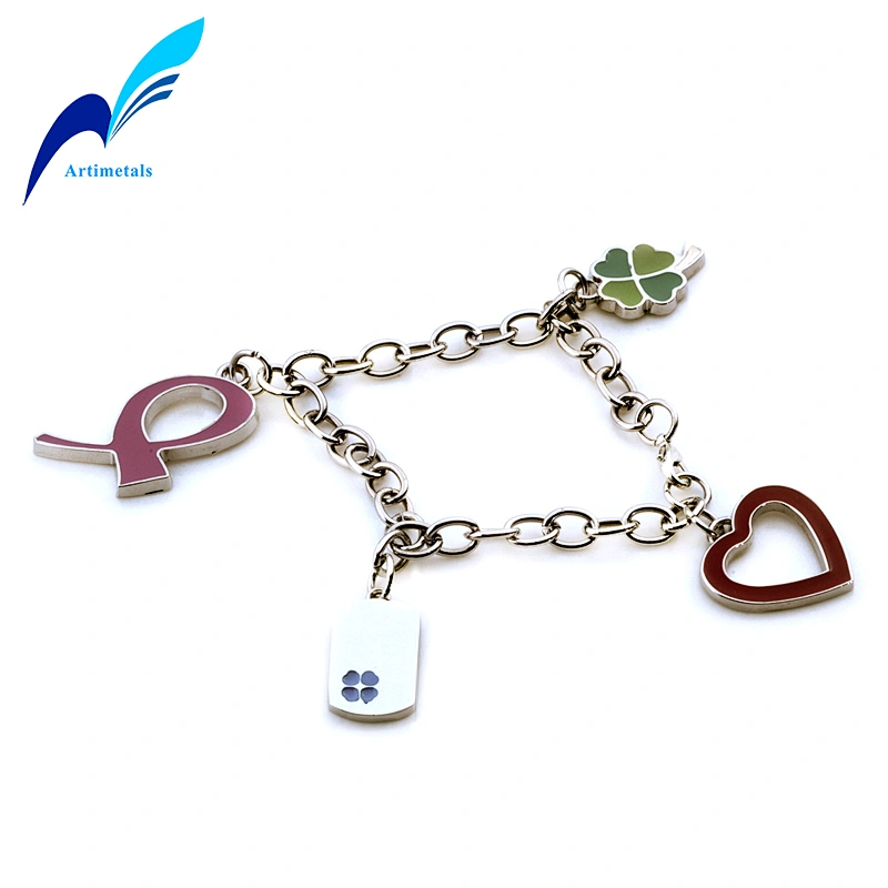 Ribbon Clover Heart Charm Bracelet
