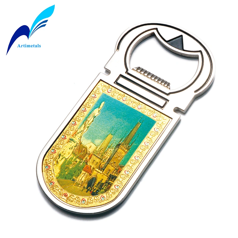 Silver Foil Design Bottle Opener Fridge Magnet