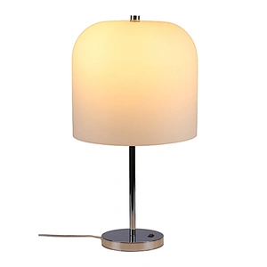 Polished chrome metal lamp body with white frosted glass shade table lamp
