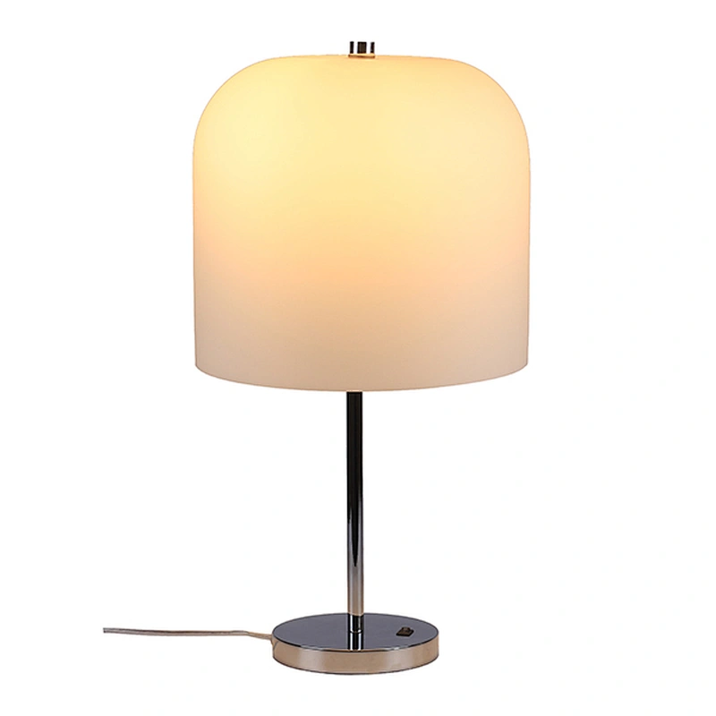 Polished chrome metal lamp body with white frosted glass shade table lamp