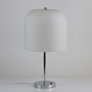 Polished chrome metal lamp body with white frosted glass shade table lamp