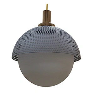 Perforated metal shade and globe glass shade pendant lamp