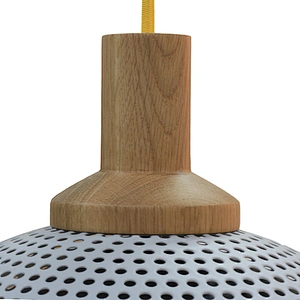 Perforated metal shade and globe glass shade pendant lamp