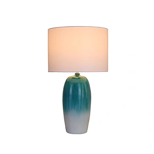 Teal gradient poly lamp body with white linen shade table lamp