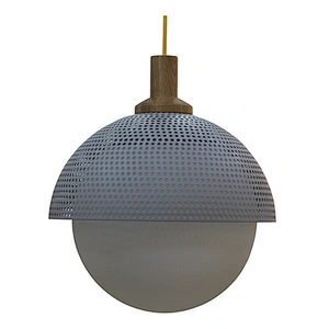 Perforated metal shade and globe glass shade pendant lamp