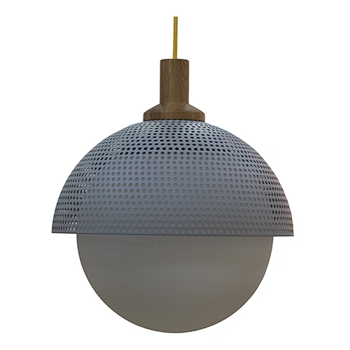 Perforated metal shade and globe glass shade pendant lamp