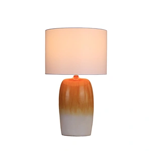 Orange gradient poly lamp body with white linen shade table lamp