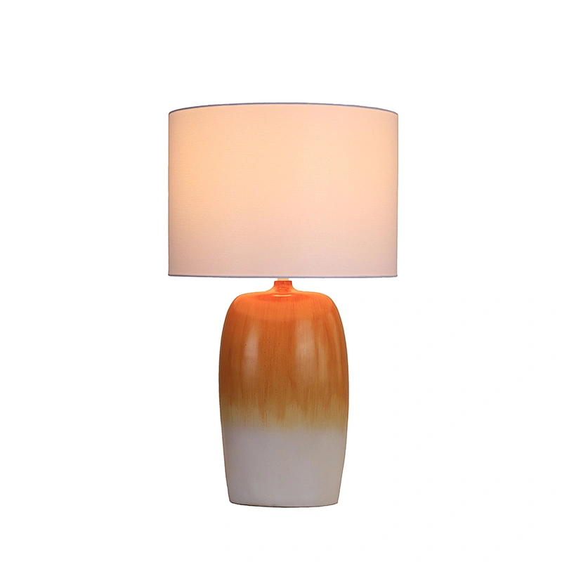 Orange gradient poly lamp body with white linen shade table lamp
