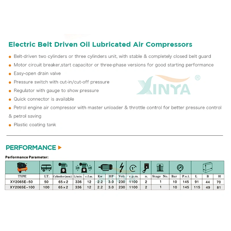 XINYA hot sale 2065 piston low price portable small belt driven air compressor (XY2065E-50)