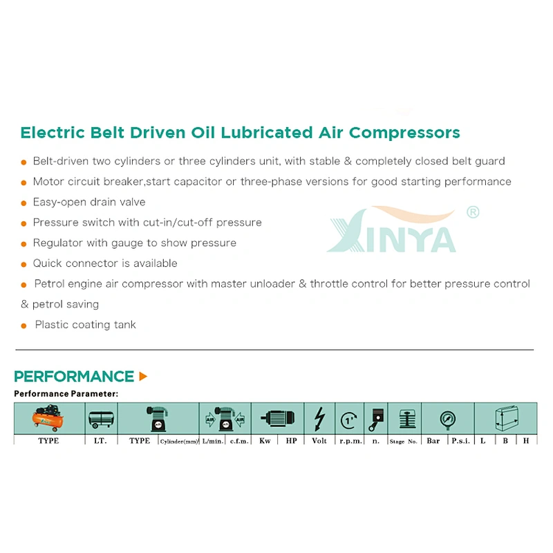XINYA 10hp 7.5kw 380v piston 2 stage portable 200L belt driven air compressor  (XY3090R-200)