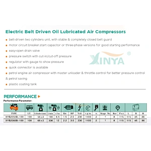 XINYA Horizontal tank 100L Italian type belt driven air compressor (XYB2065B-100)