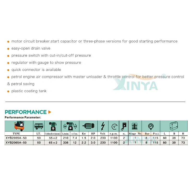 XINYA 2055 50L Italy type belt driven air compressor (XYB2055A-50)