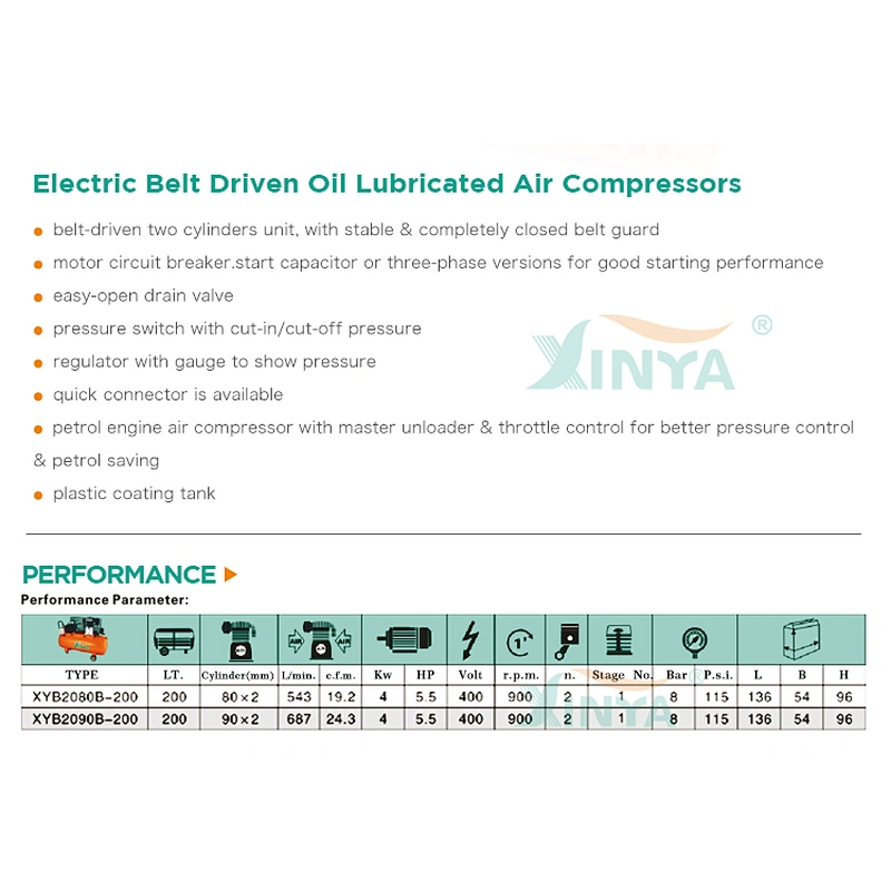 XINYA 80mm 200L Italian type belt driven air compressor (XYB2080B-200)