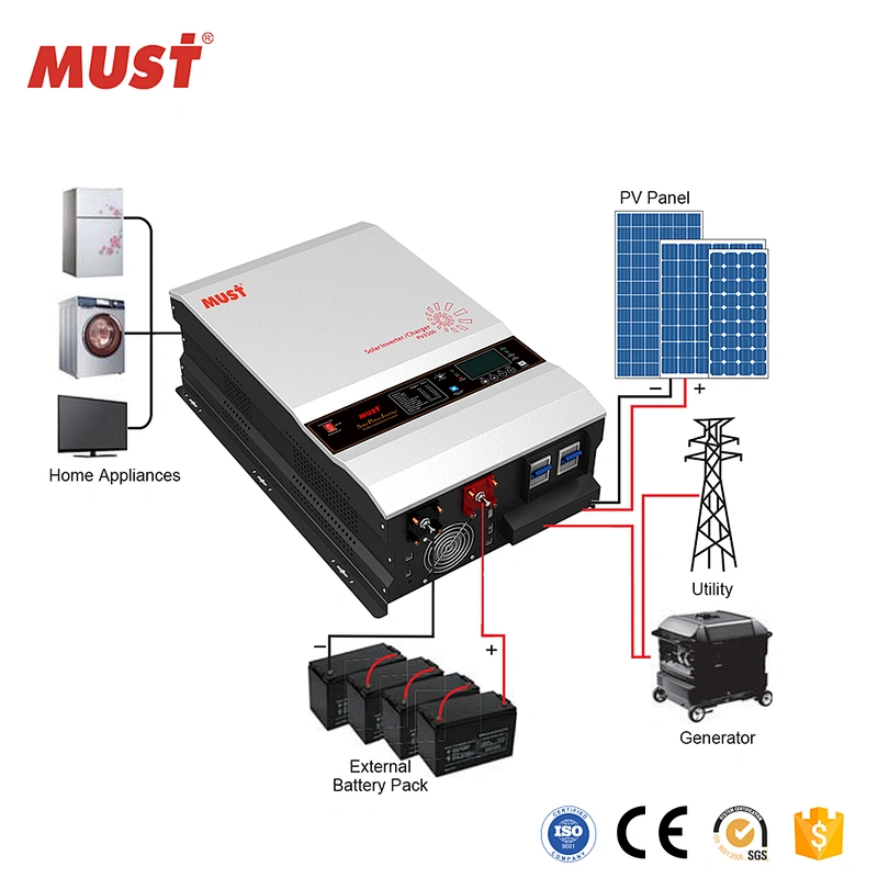 MUST Low frequency pure sine wave inverter 12KW 48V 200Amps MPPT