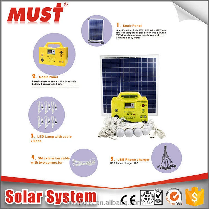 Smart Mini Portable 10W 20W 30W Modified Sine Wave DC Home Solar Lighting System Kits