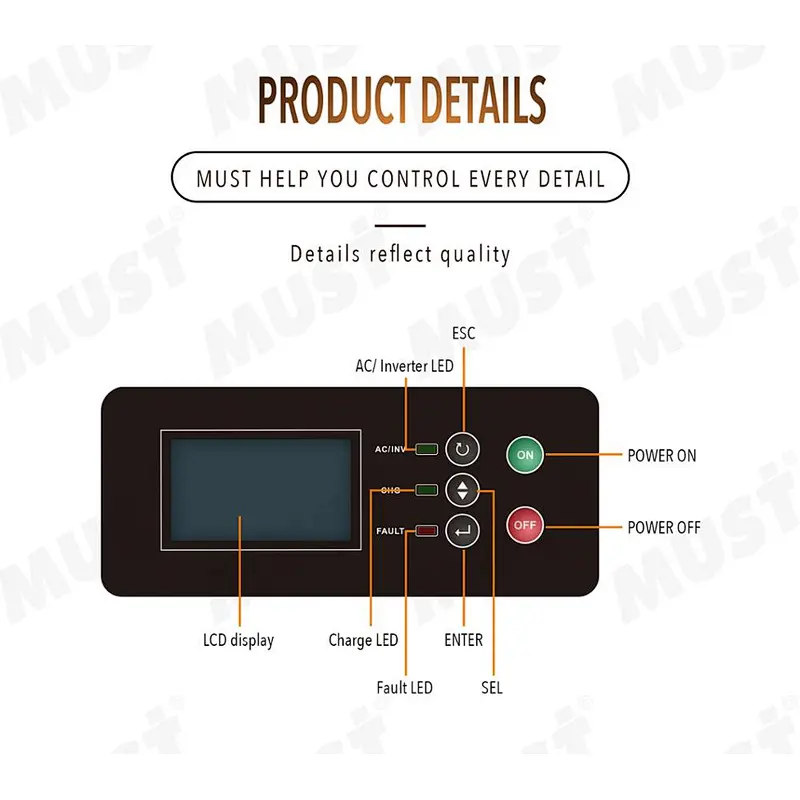 MUST 1kva to 2kva low frequency solar inverter for water pump inverter system