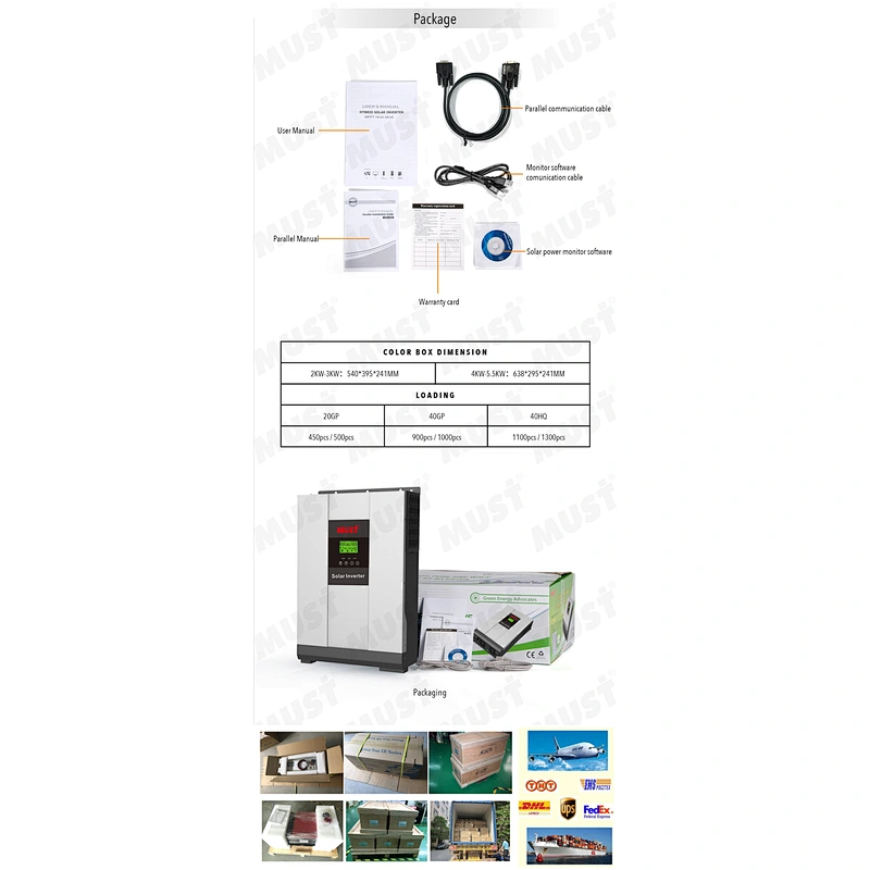 MUST  solar power 2KW~15KW with build in mppt controller hybrid solar power dc to ac inverter solar hybrid inverter MPPT hybrid solar power