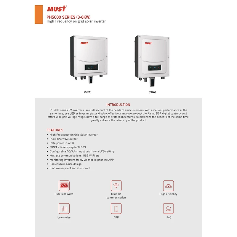 PH5000 series high frequency on grid tie solar inverter