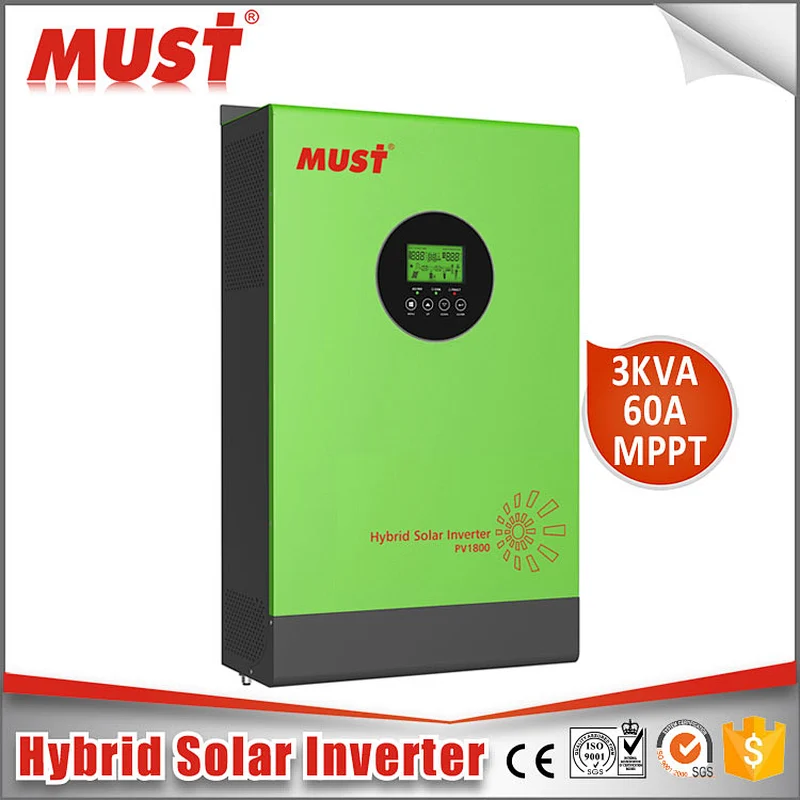 MUST POWER < MUST SOLAR> Hot selling PV18-3K HM Pure Sine Wave Hybrid Inverter 24v 3KVA MPPT Controller Inverter with Charger for home solar system