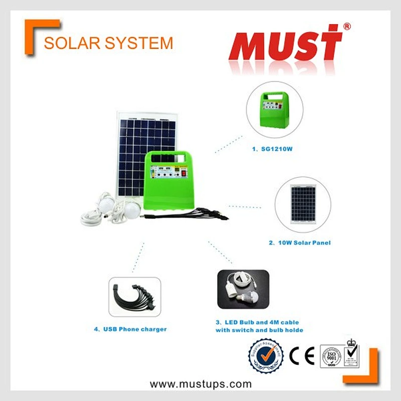 10W mini portable solar lighting system for home lighting, TV, computer