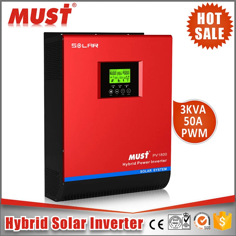 WIFI/ USB interface pure sine wave 3kva 2400w Hybrid Solar Panel Inverter with 50A PWM charger