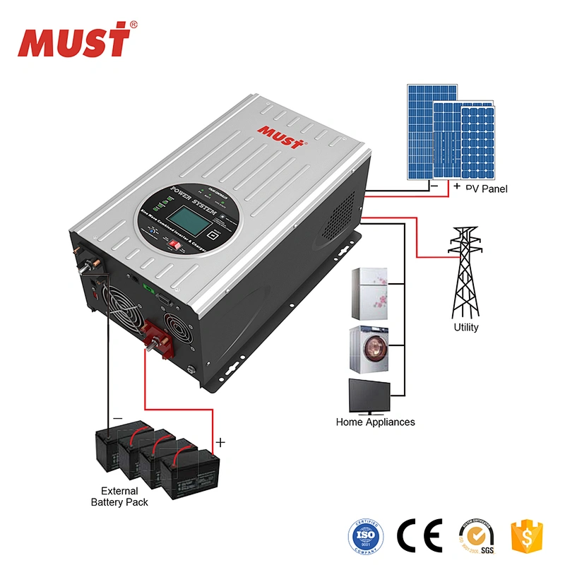 < MUST  SOLAR>Low frequency 2000W 12V solar power inverter with MPK solar charger controller