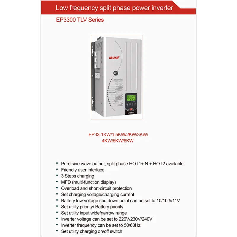 Split Phase solar inverter 6KW 48V 120V/240V output inverter from must energy