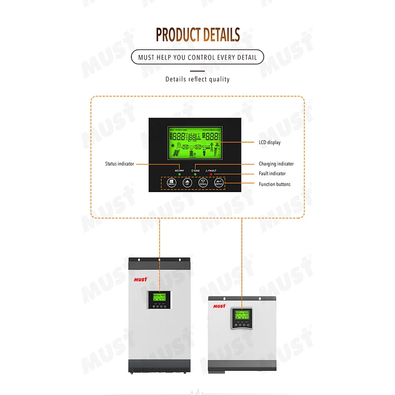MUST solar inverter PV1800 off grid 5kw 5000w 48v 230v 80A MPPT inverter