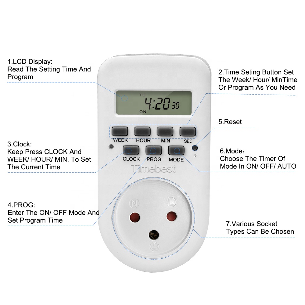 220V Mechanical Electrical 24 Hour Timer Switch With Battery
