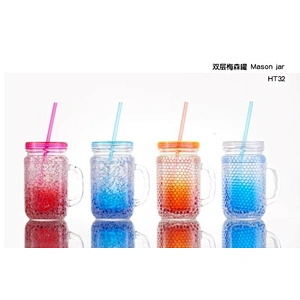 Double wall mason jar with staw
