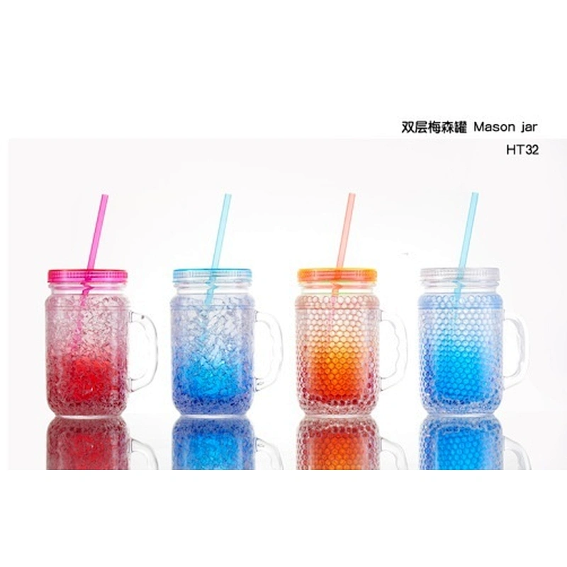 Double wall mason jar with staw