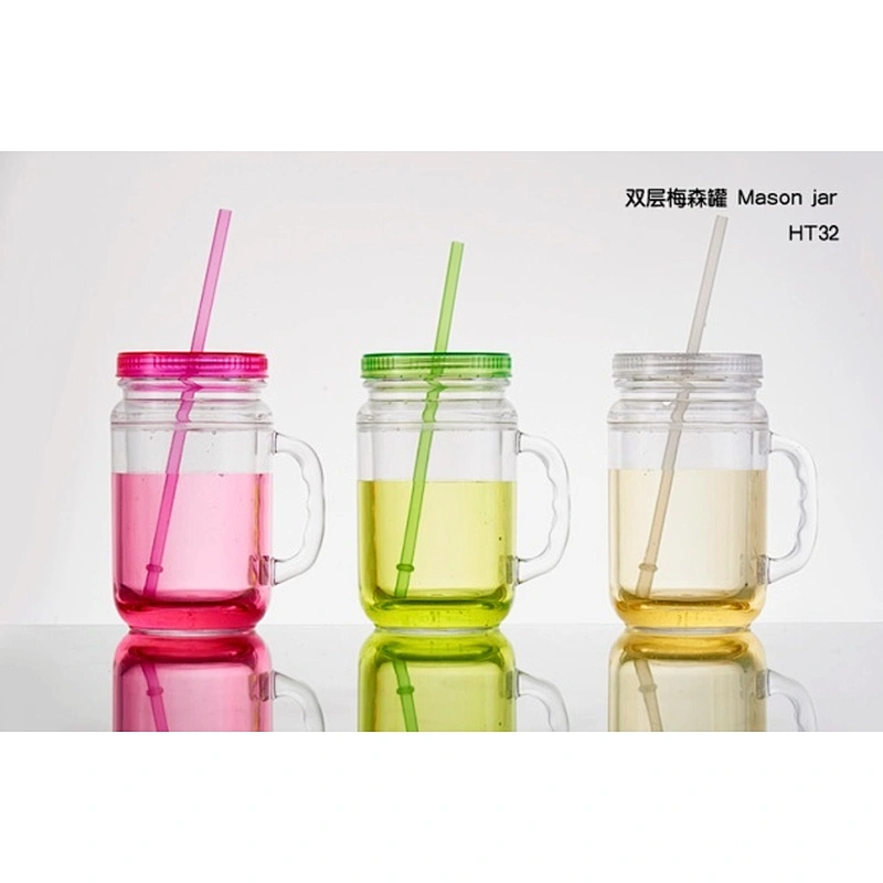 Double wall mason jar with staw