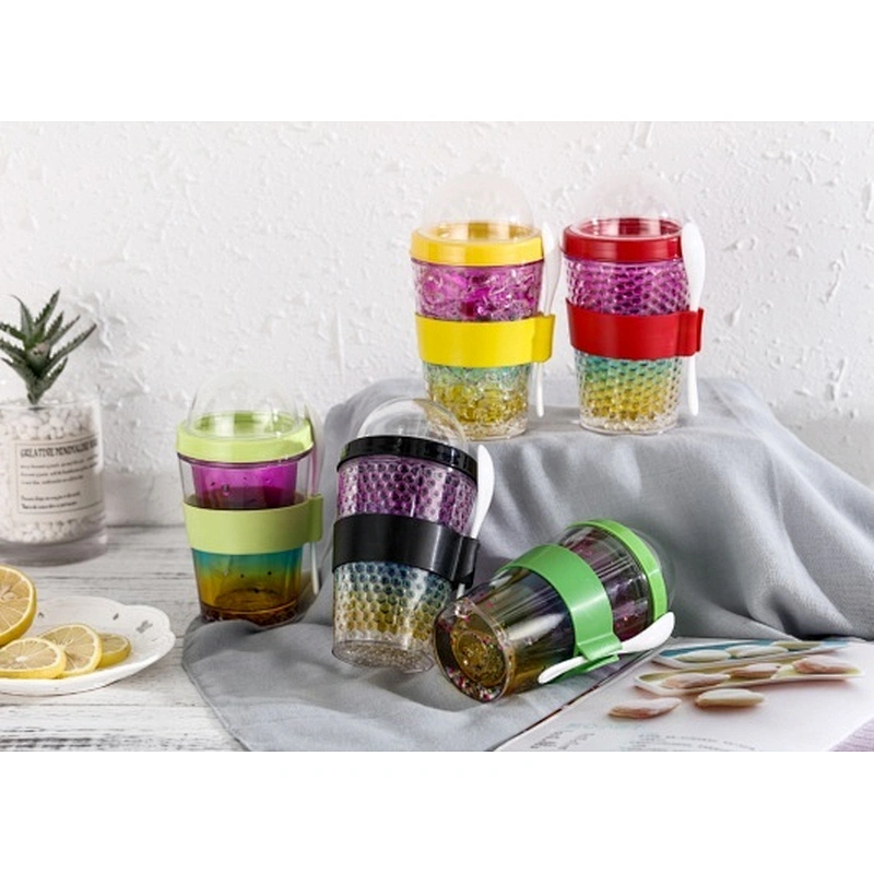 Double wall ice cream cup with spoon and sleeve
