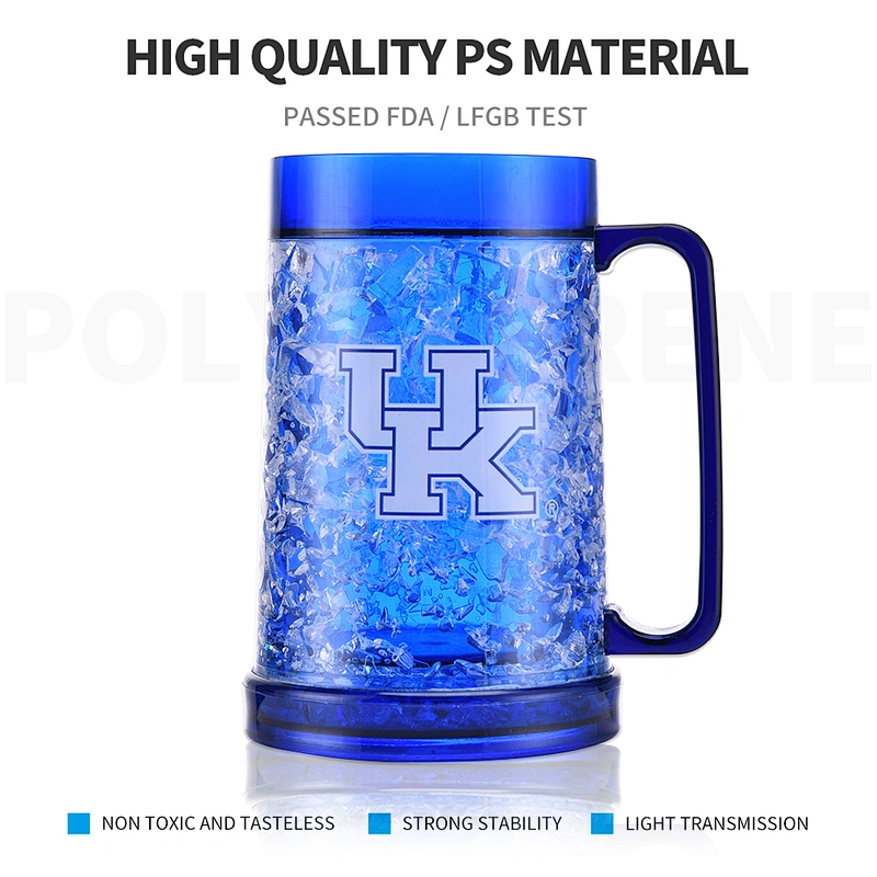 Taza de cerveza caliente americana del congelador de la pared doble de la venta con el gel y la manija grande